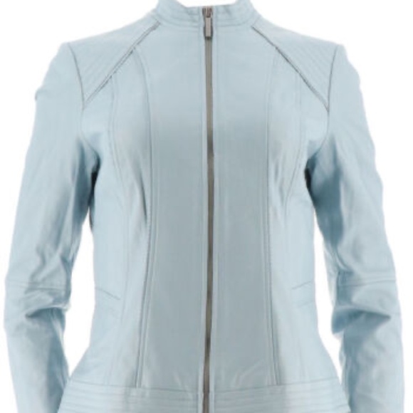 NEW GILI Zip Front Leather Jacket Seaming Pale Blue size 4  A272883 * - Picture 1 of 17